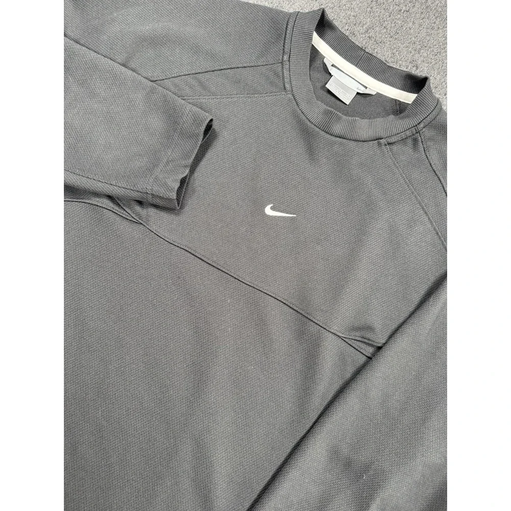 Nike Center Mini Swoosh Thermal Crewneck Sweatshirt Gray Mens XL Y2K